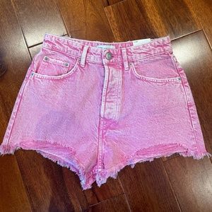 Zara Pink High Waisted Frayed Jean Shorts
